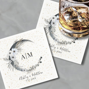 Watercolor Moon Stars Celestial Wedding Napkin