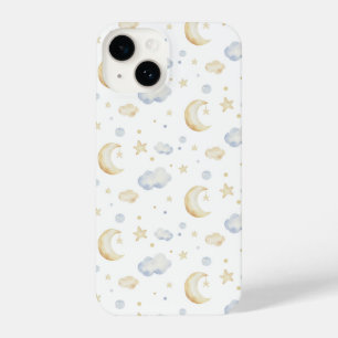 Watercolor Moon Stars & Cloud Pattern iPhone 14 Case
