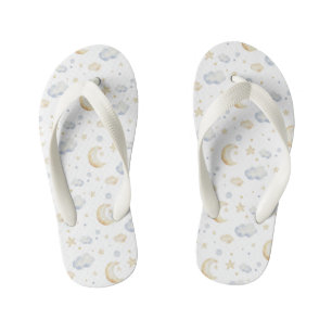 Watercolor Moon Stars & Cloud Pattern Kid's Thongs