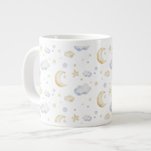 Watercolor Moon Stars & Cloud Pattern Large Coffee Mug