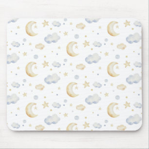 Watercolor Moon Stars & Cloud Pattern Mouse Pad