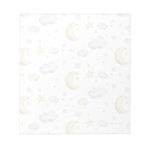 Watercolor Moon Stars & Cloud Pattern Notepad