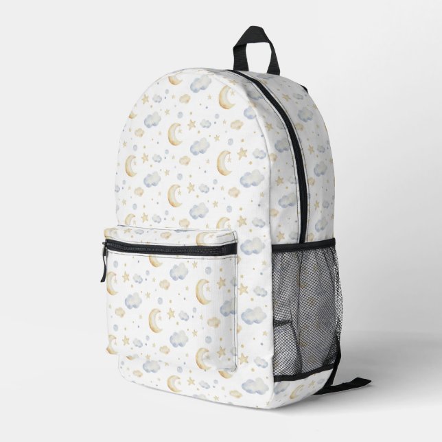 Watercolor Moon Stars & Cloud Pattern Printed Backpack (Back Corner Right)