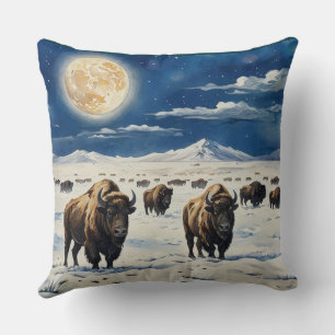Watercolor Moonlit Bison Cushion