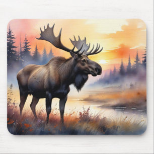 Watercolor Moose at Sunrise Mouse Pad