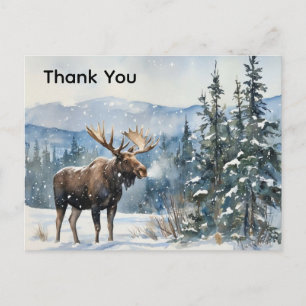 Watercolor Moose in Snow Thank You  Postcard