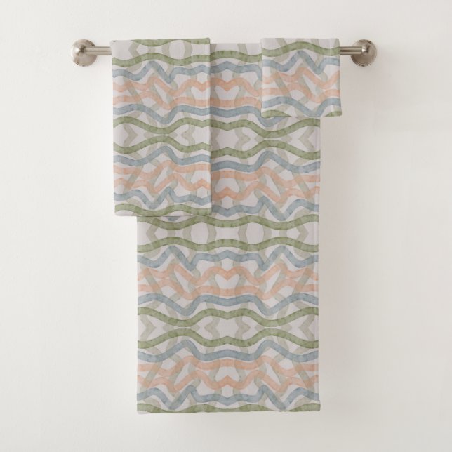 Watercolor Mopping Brushstrokes Pattern In Pastel Bath Towel Set (Insitu)