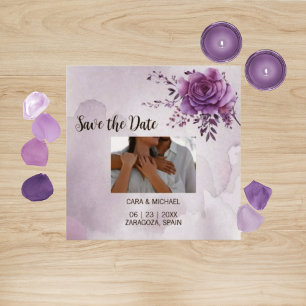 Watercolor Morada Save the Date Wedding Card