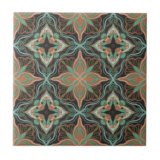 Watercolor Moroccan Brown Floral Tile  (Front)