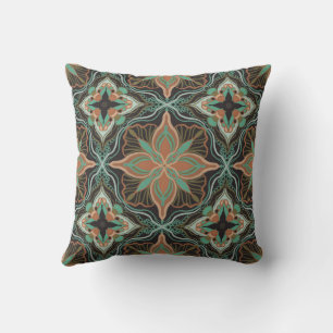 Watercolor Moroccan Brown Floral Tile  Cushion