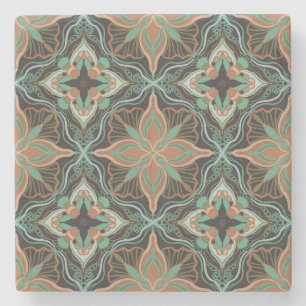 Watercolor Moroccan Brown Floral Tile Stone Coaster