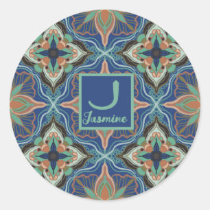 Watercolor Moroccan Marrakech Floral Personalised Classic Round Sticker