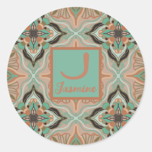 Watercolor Moroccan Pastel Floral Personalized Classic Round Sticker