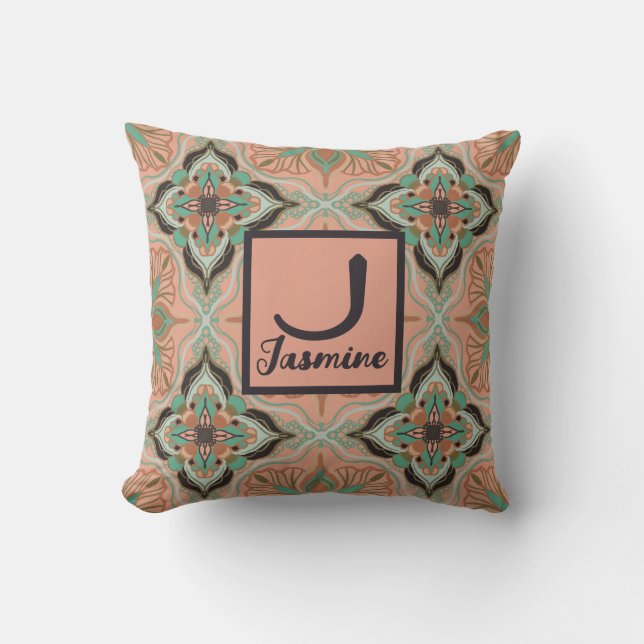 Watercolor Moroccan Pink Floral Personalised Cushion (Front)
