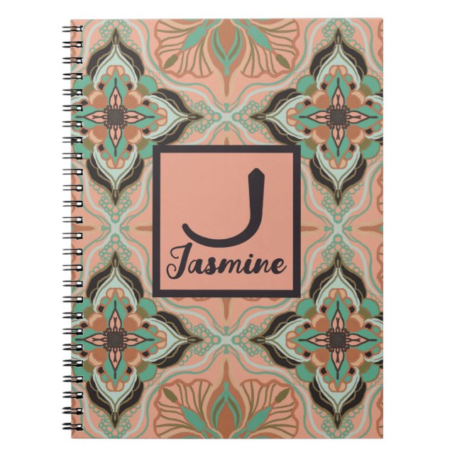 Watercolor Moroccan Pink Floral Personalised  Notebook (Front)