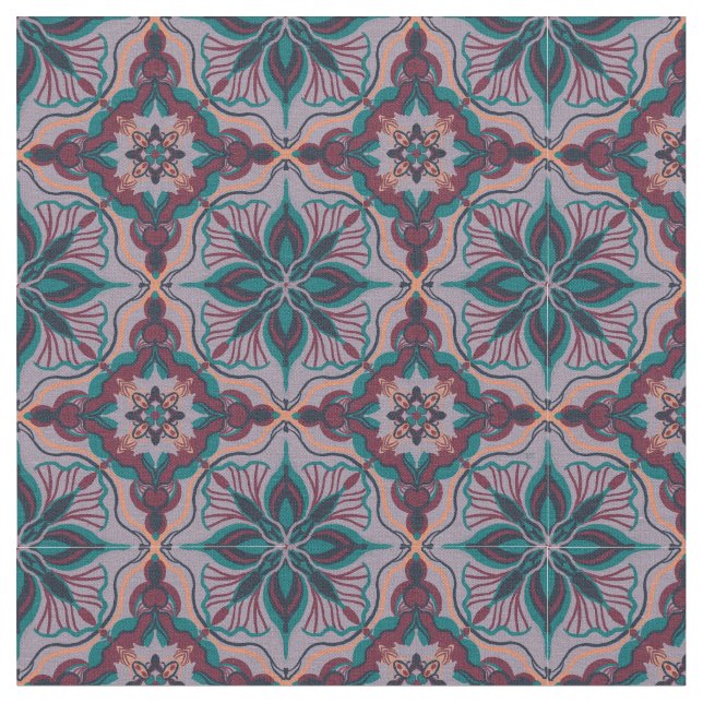 Watercolor Moroccan Purple Geometric Tile Fabric (Close Up)