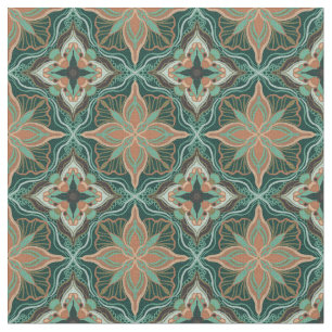 Watercolor Moroccan Teal Floral Tile Fabric