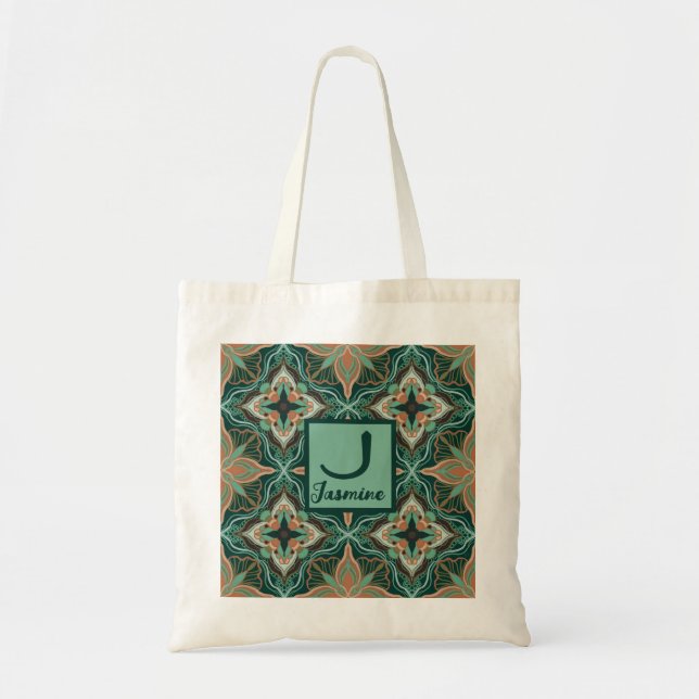 Watercolor Moroccan Teal Floral  Tote Bag (Front)