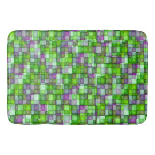 Watercolor Mosaic Tiles Bright Green & Purple Bath Mat
