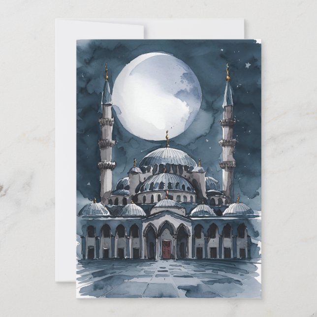 Watercolor Mosque  Holiday Card (Front)
