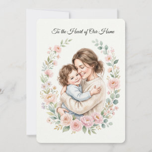 Watercolor Mother and Child Hug with Floral Wreath Invitation