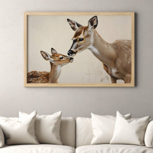 Watercolor Mother Deer and Fawn Nature Art Poster
