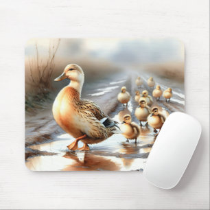 Watercolor Mother Duck With Ducklings Mouse Pad