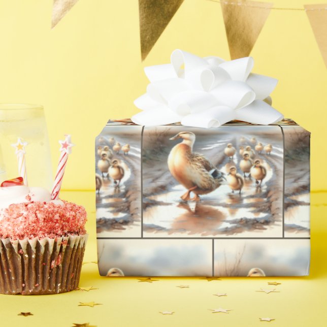 Watercolor Mother Duck With Ducklings Wrapping Paper (Birthday Party)