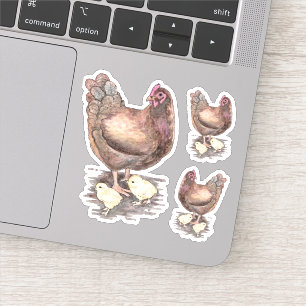Watercolor Mother Hen and Chicks Vinyl Stickers