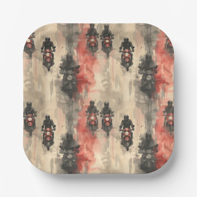 Watercolor motorcycles, bikers, racing, motorcycli paper plate (Front)