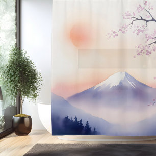Watercolor Mount Fuji Dusk Japanese Style Shower Curtain