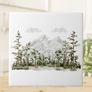 Watercolor Mountain and Forest Ceramic Tile