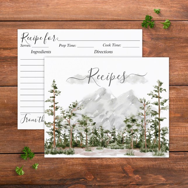 Watercolor Mountain and Forest Recipe Card (In situ)