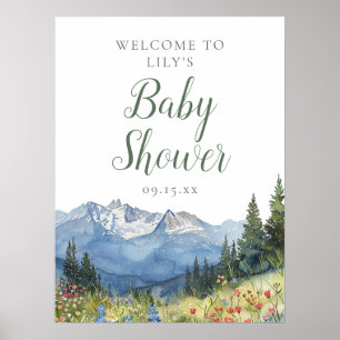 Watercolor Mountain Baby Shower Welcome Sign