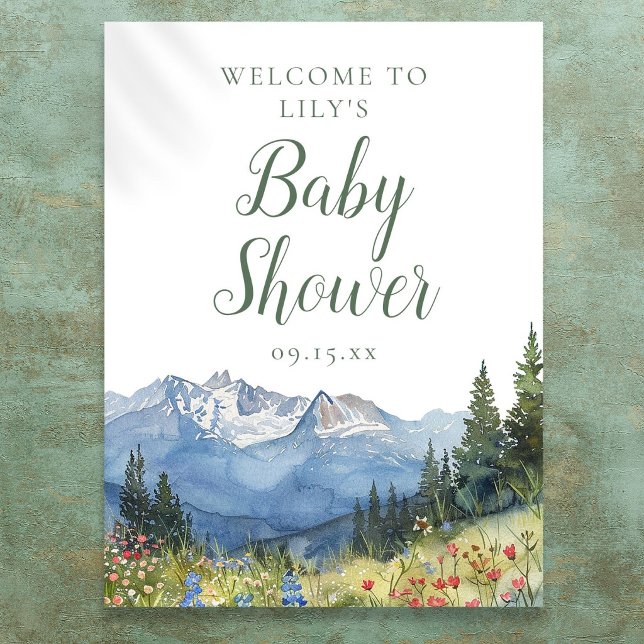 Watercolor Mountain Baby Shower Welcome Sign (Watercolor Mountain Baby Shower Welcome Sign)
