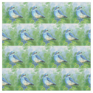 Watercolor Mountain Bluebird Bird Nature Art Fabric