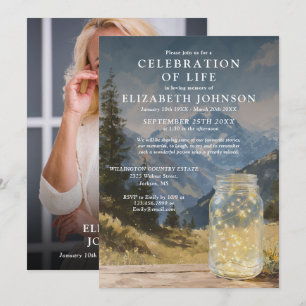 Watercolor Mountain Celebration Of Life Photo Invitation