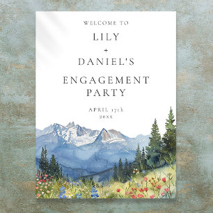 Watercolor Mountain Engagement Party Welcome Sign