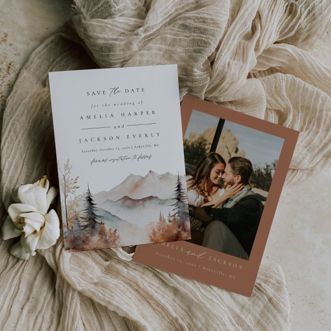 Watercolor Mountain Fall Wedding Save The Date Invitation (Creator Uploaded)