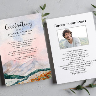 Watercolor Mountain Field Celebration of Life Invitation