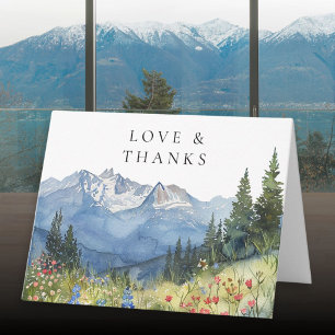 Watercolor Mountain Floral Folded Thank You Card