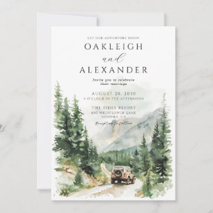 Watercolor Mountain Forest Adventure Wedding Invitation