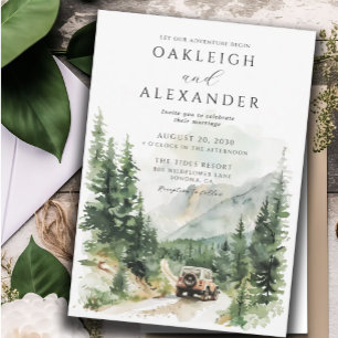 Watercolor Mountain Forest Adventure Wedding Invitation