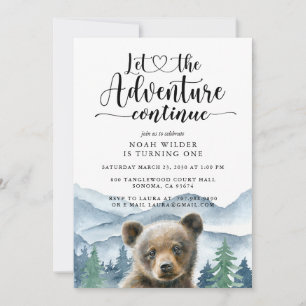 Watercolor Mountain Forest Boy First Birthday Invitation