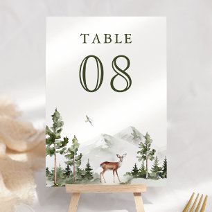 Watercolor Mountain Forest Deer Wedding Table Number