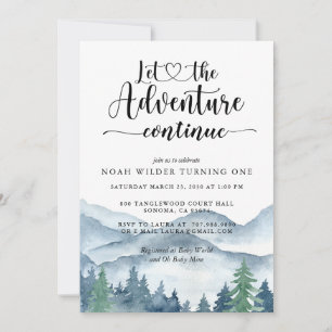 Watercolor Mountain Forest First Birthday Invitation