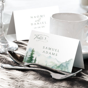 Watercolor Mountain Forest Foldable Place Card
