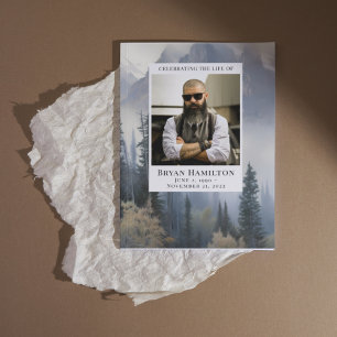 Watercolor Mountain Forest Funeral Program