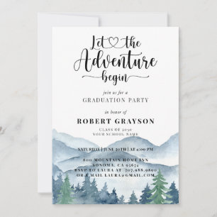 Watercolor Mountain Forest Graduation Party Invitation