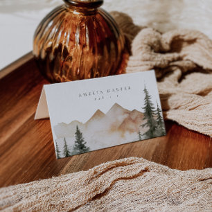 Watercolor Mountain Forest Pine  Place Card
